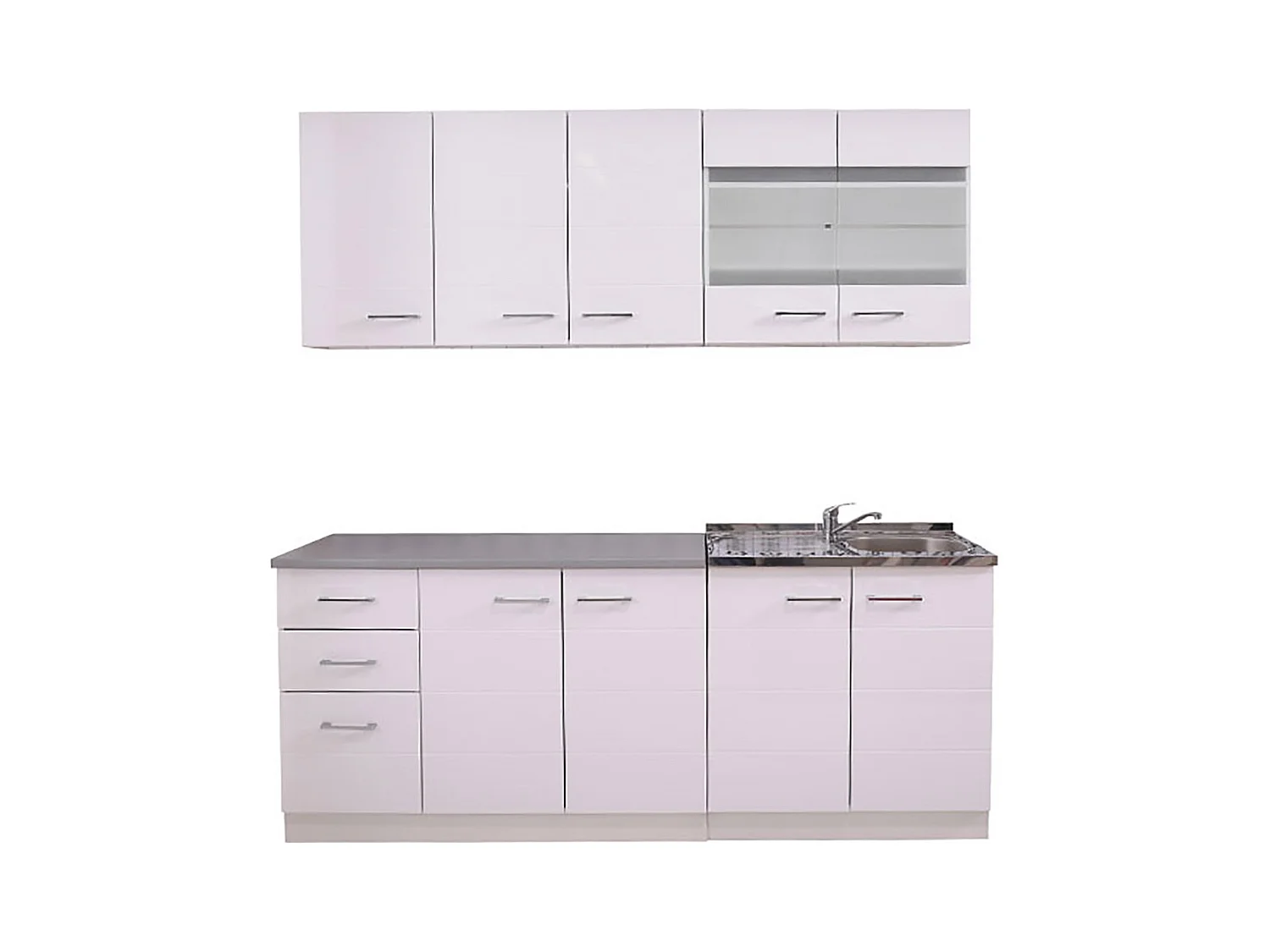 Cuisine 6 éléments couleur blanc brillant avec plan de travail - Longueur 200 x Profondeur 51/60 x Hauteur 200 cm