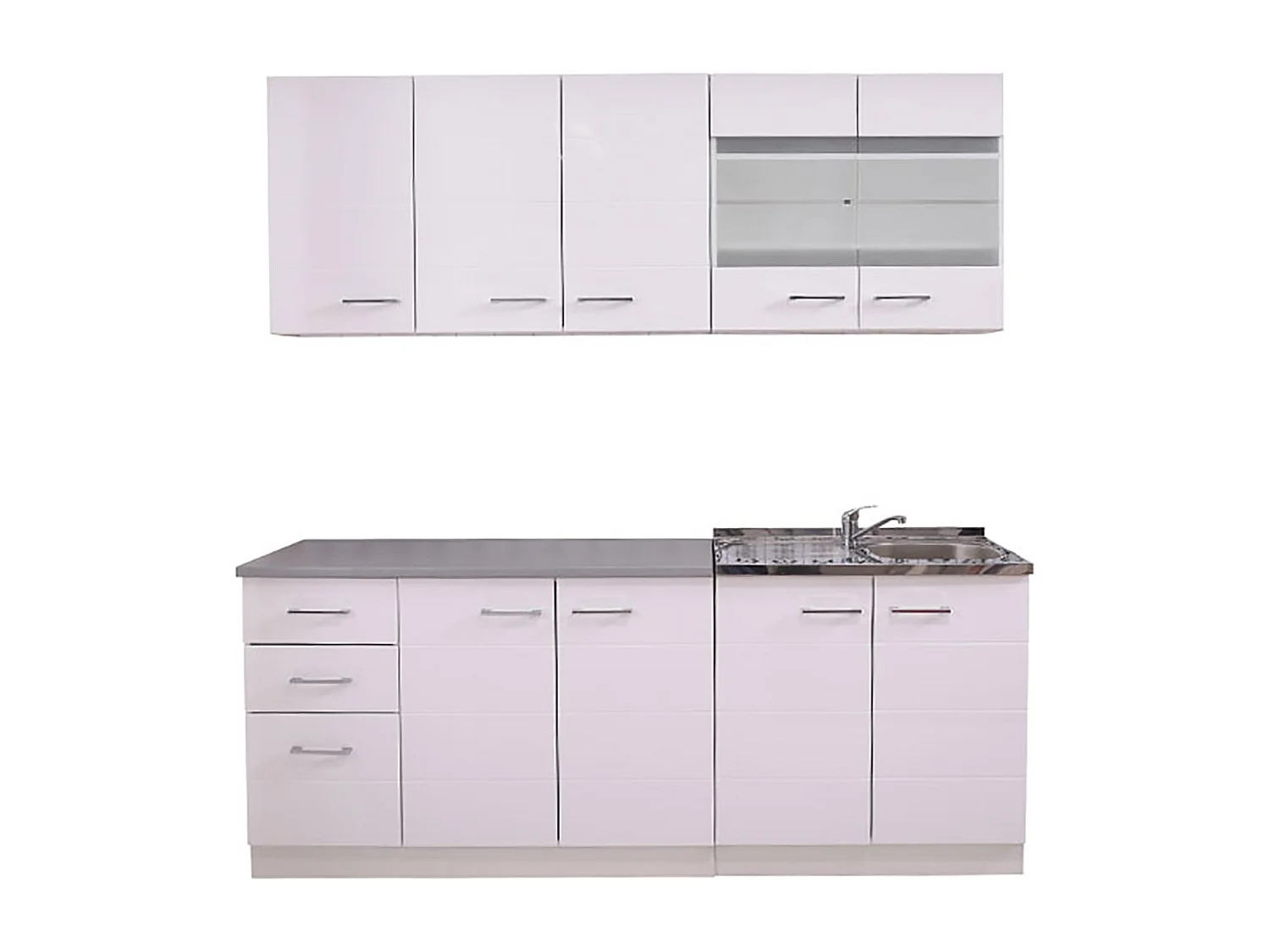 Cuisine 6 éléments couleur blanc brillant avec plan de travail - Longueur 200 x Profondeur 51/60 x Hauteur 200 cm