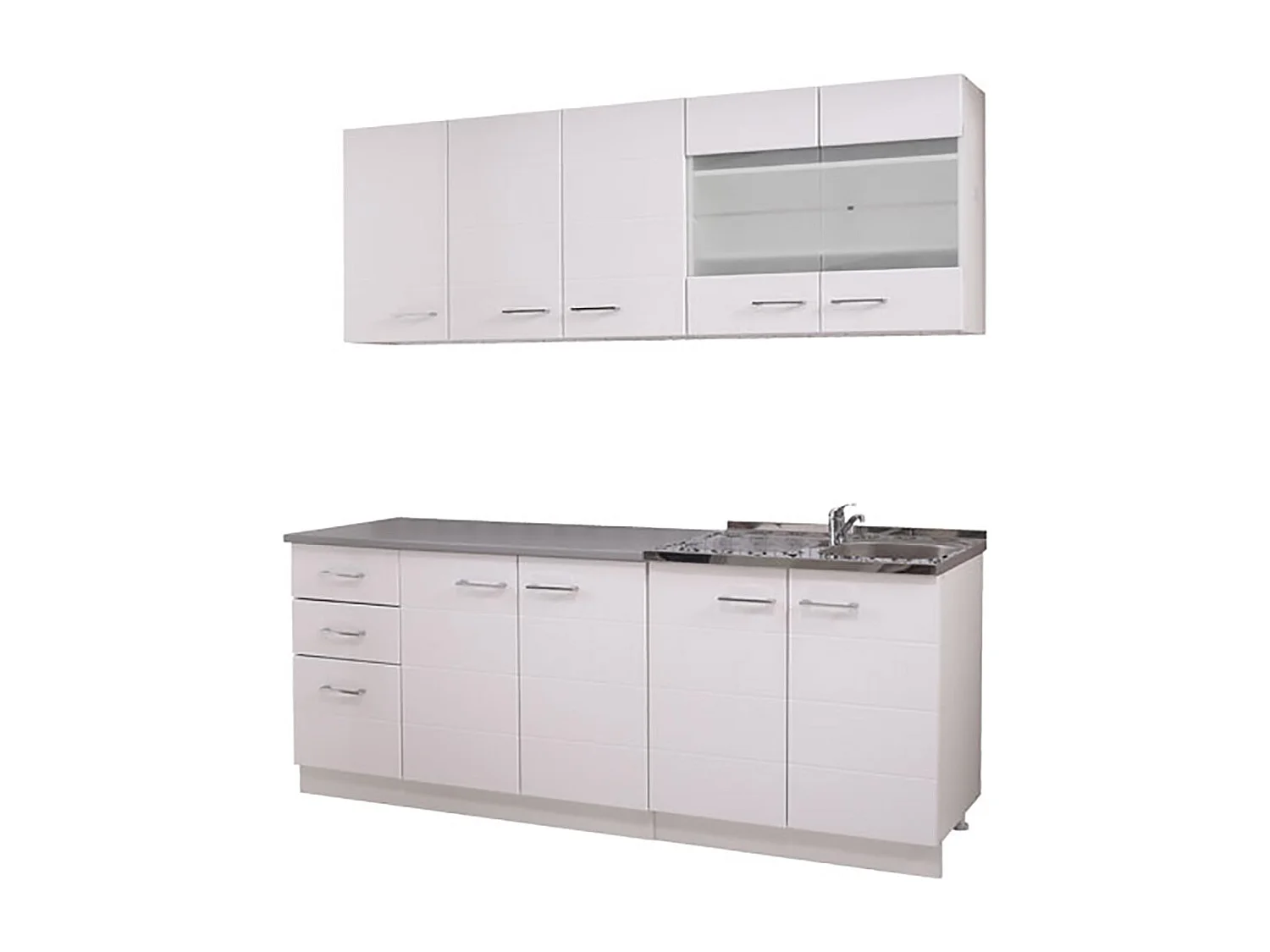 Cuisine 6 éléments couleur blanc brillant avec plan de travail - Longueur 200 x Profondeur 51/60 x Hauteur 200 cm