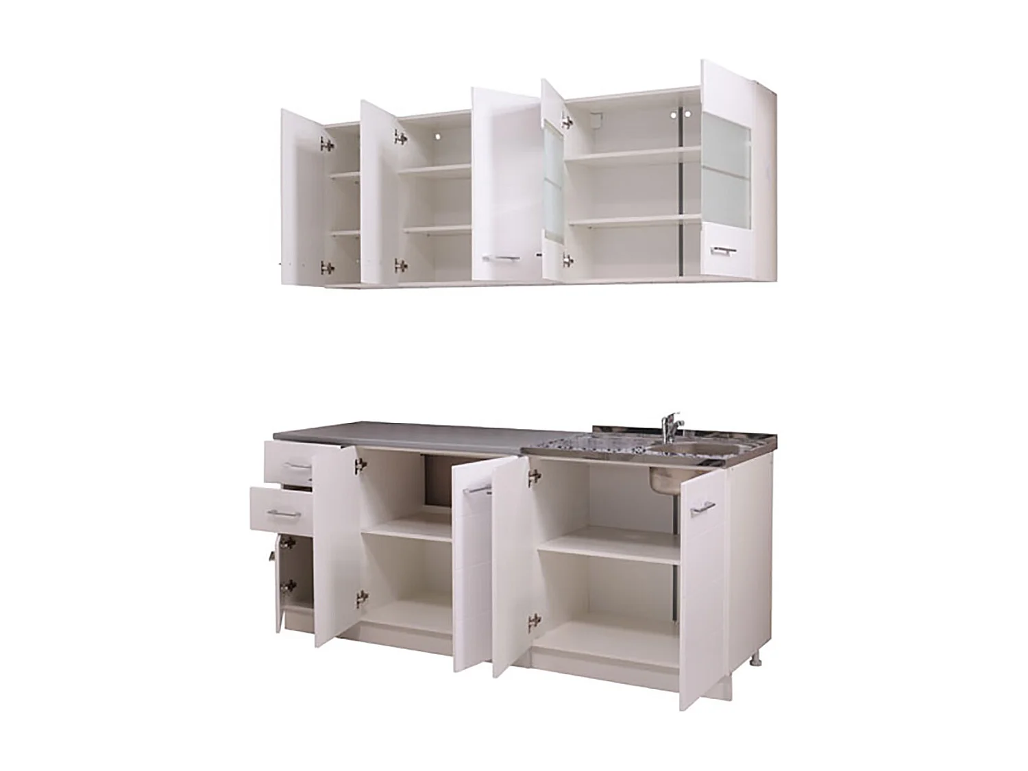 Cuisine 6 éléments couleur blanc brillant avec plan de travail - Longueur 200 x Profondeur 51/60 x Hauteur 200 cm