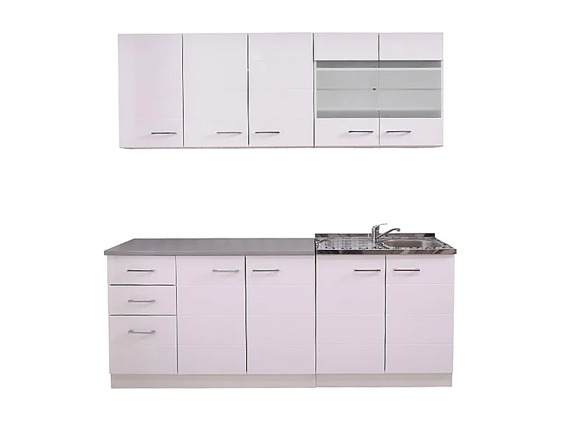 Cuisine 6 éléments couleur blanc brillant avec plan de travail - Longueur 200 x Profondeur 51/60 x Hauteur 200 cm