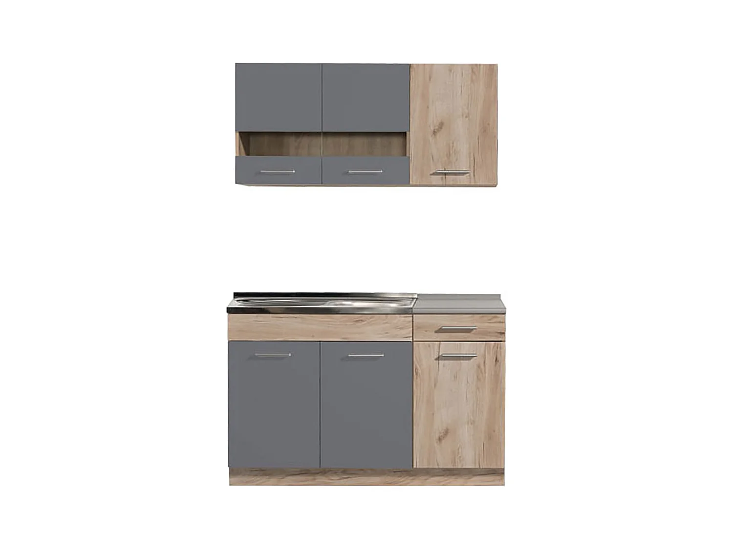 Cuisine 4 éléments couleur chêne/gris avec plan de travail - Longueur 120 x Profondeur 51.6/60 x Hauteur 206.5 cm