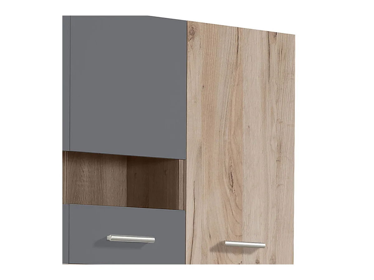 Cuisine 4 éléments couleur chêne/gris avec plan de travail - Longueur 120 x Profondeur 51.6/60 x Hauteur 206.5 cm