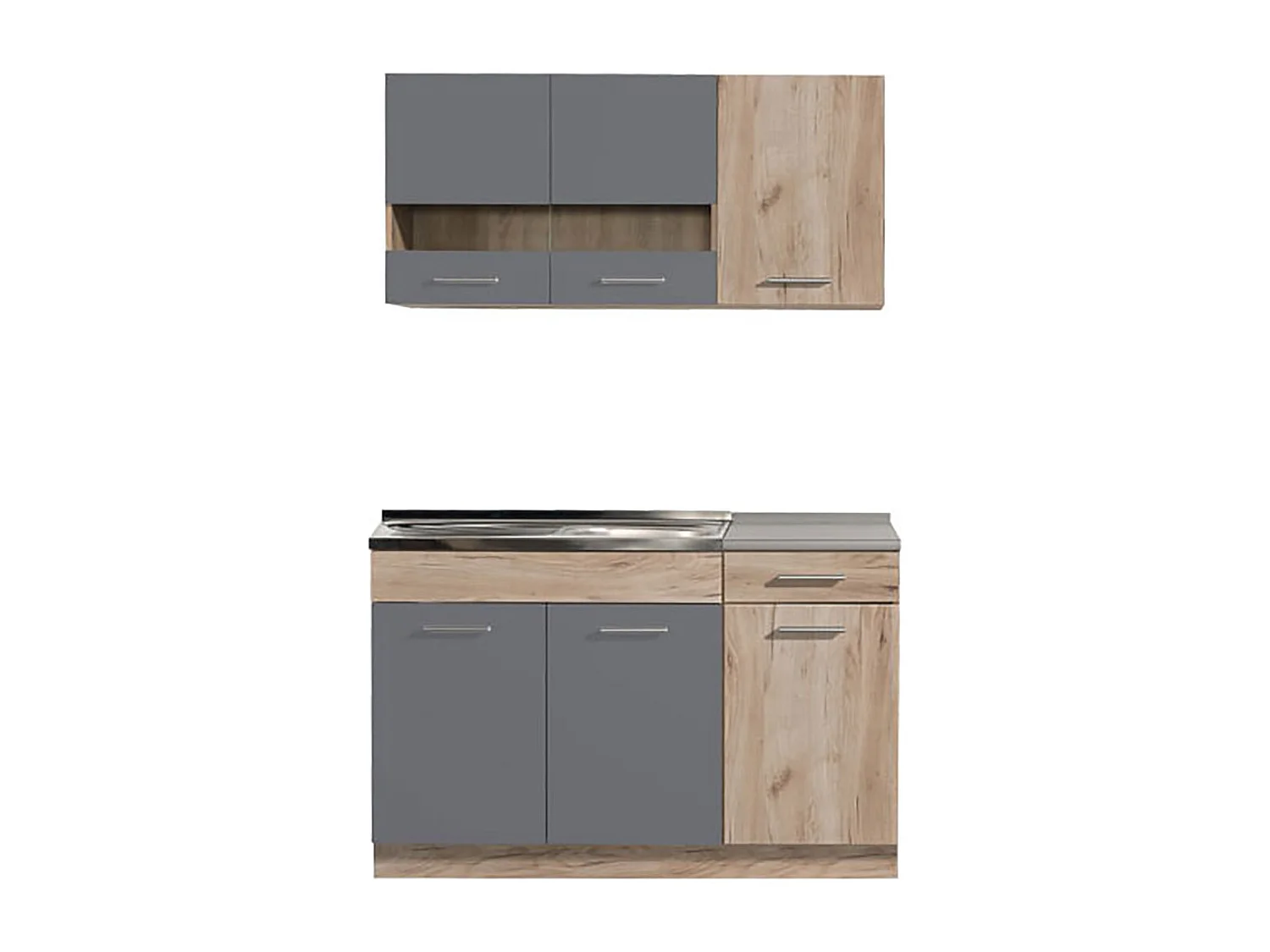 Cuisine 4 éléments couleur chêne/gris avec plan de travail - Longueur 120 x Profondeur 51.6/60 x Hauteur 206.5 cm