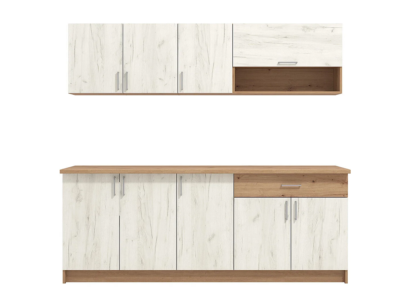 Cuisine 6 éléments couleur Blanc / chêne artisan avec plan de travail - Longueur 200 x Profondeur 46/60 x Hauteur 200 cm