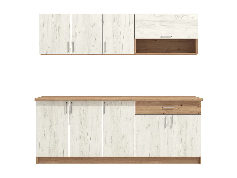 Cuisine 6 éléments couleur Blanc / chêne artisan avec plan de travail - Longueur 200 x Profondeur 46/60 x Hauteur 200 cm