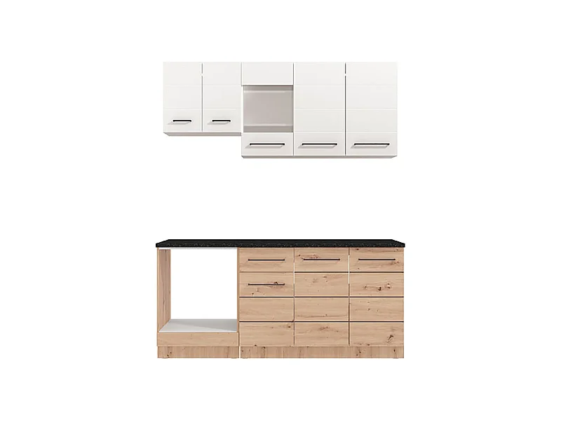 Cuisine 6 éléments couleur chêne artisan/blanc avec plan de travail - Longueur 180 x Profondeur 56.6/60 x Hauteur 206.5 cm