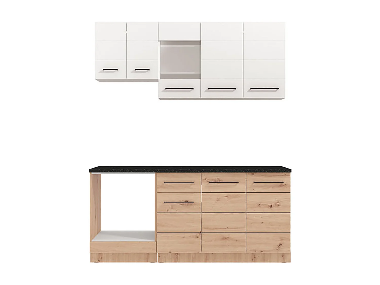 Cuisine 6 éléments couleur chêne artisan/blanc avec plan de travail - Longueur 180 x Profondeur 56.6/60 x Hauteur 206.5 cm