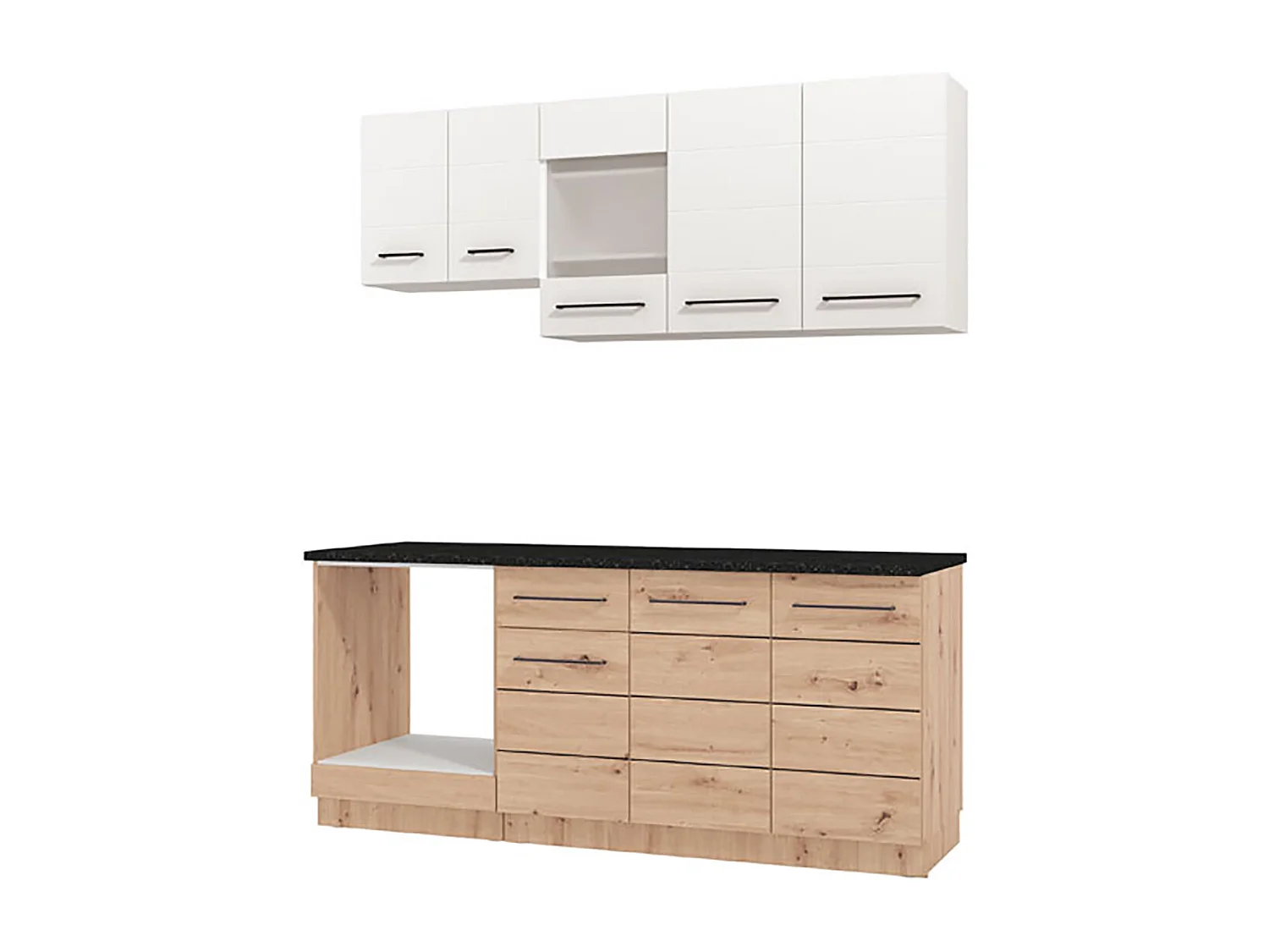 Cuisine 6 éléments couleur chêne artisan/blanc avec plan de travail - Longueur 180 x Profondeur 56.6/60 x Hauteur 206.5 cm