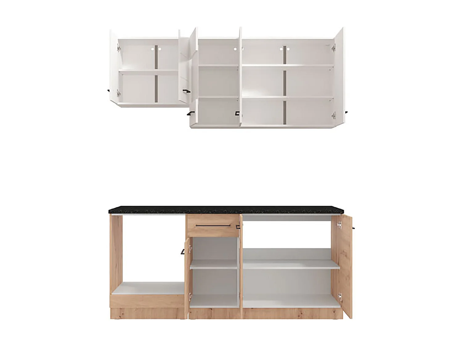 Cuisine 6 éléments couleur chêne artisan/blanc avec plan de travail - Longueur 180 x Profondeur 56.6/60 x Hauteur 206.5 cm