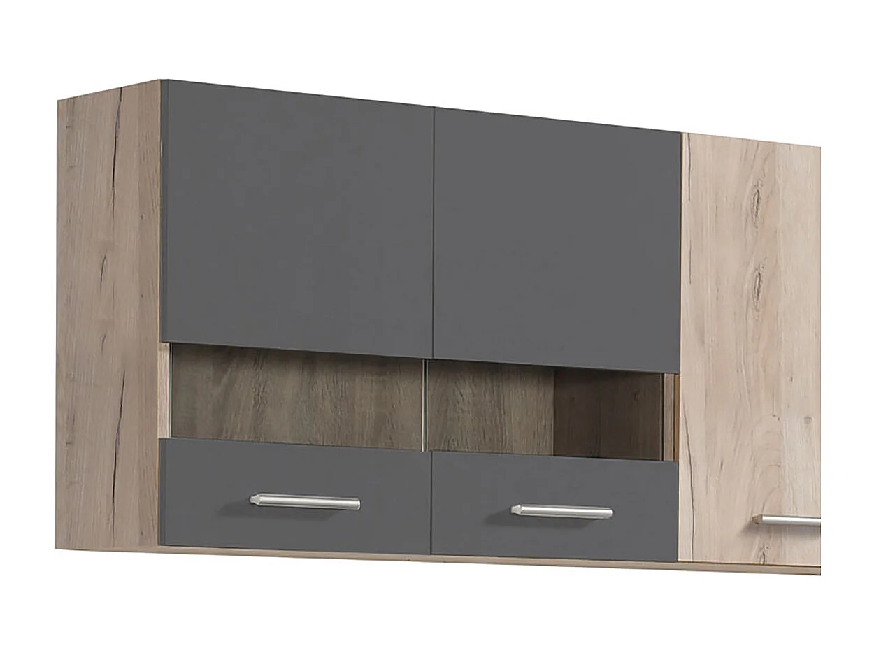 Cuisine 6 éléments couleur chêne/gris avec plan de travail - Longueur 200,5 x Profondeur 51.6/60 x Hauteur 206.5 cm