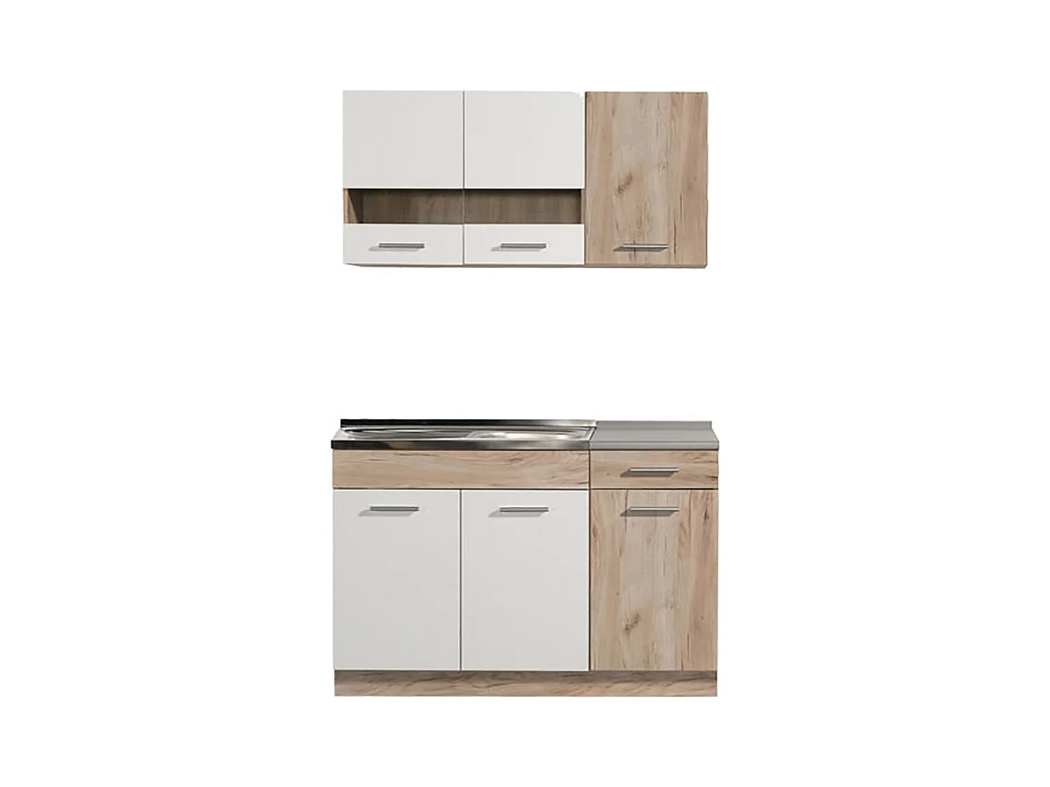 Cuisine 4 éléments couleur chêne/blanc avec plan de travail - Longueur 120 x Profondeur 51.6/60 x Hauteur 206.5 cm