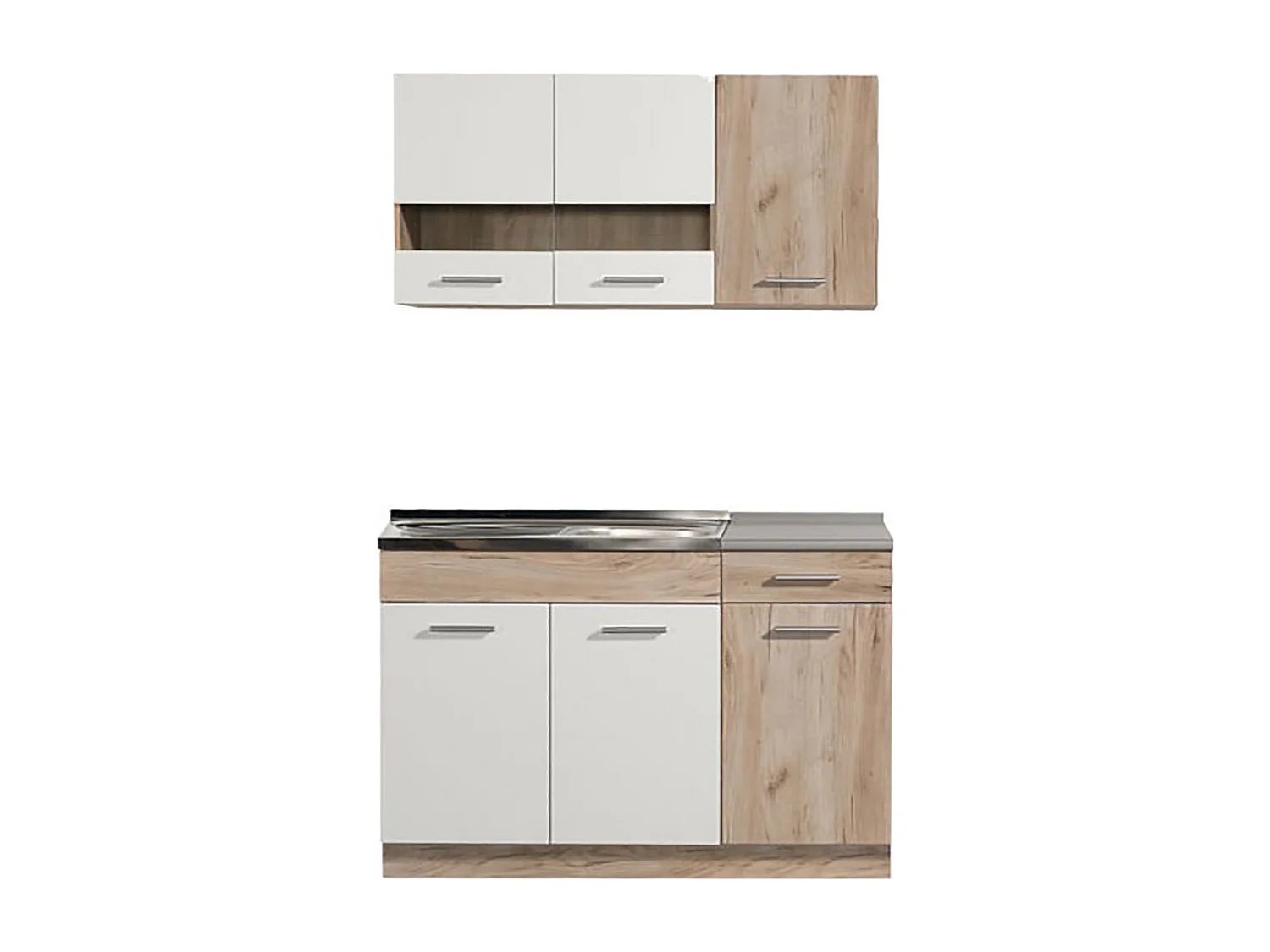 Cuisine 4 éléments couleur chêne/blanc avec plan de travail - Longueur 120 x Profondeur 51.6/60 x Hauteur 206.5 cm