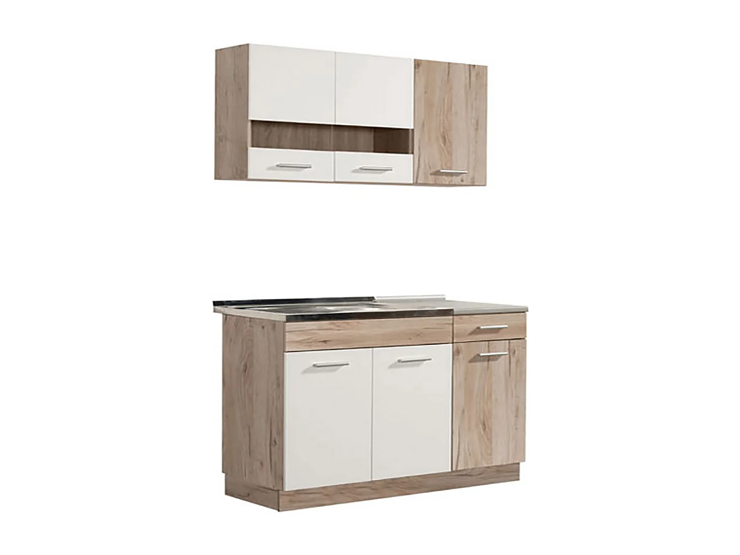 Cuisine 4 éléments couleur chêne/blanc avec plan de travail - Longueur 120 x Profondeur 51.6/60 x Hauteur 206.5 cm