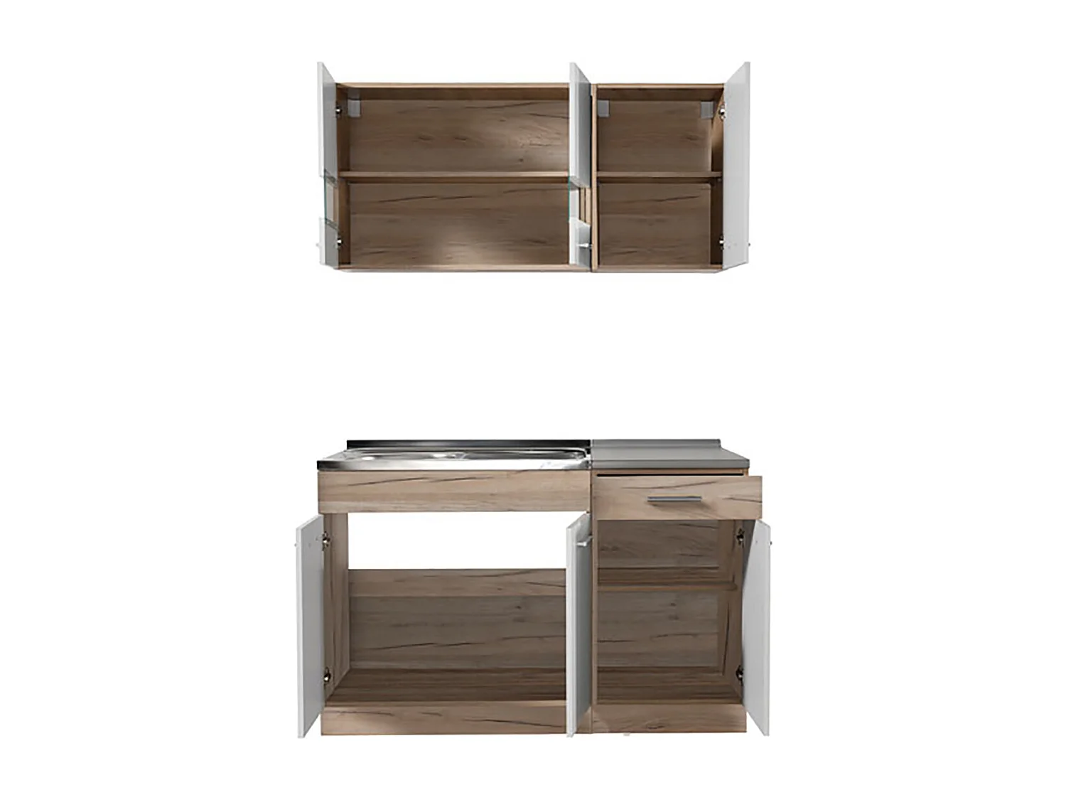 Cuisine 4 éléments couleur chêne/blanc avec plan de travail - Longueur 120 x Profondeur 51.6/60 x Hauteur 206.5 cm