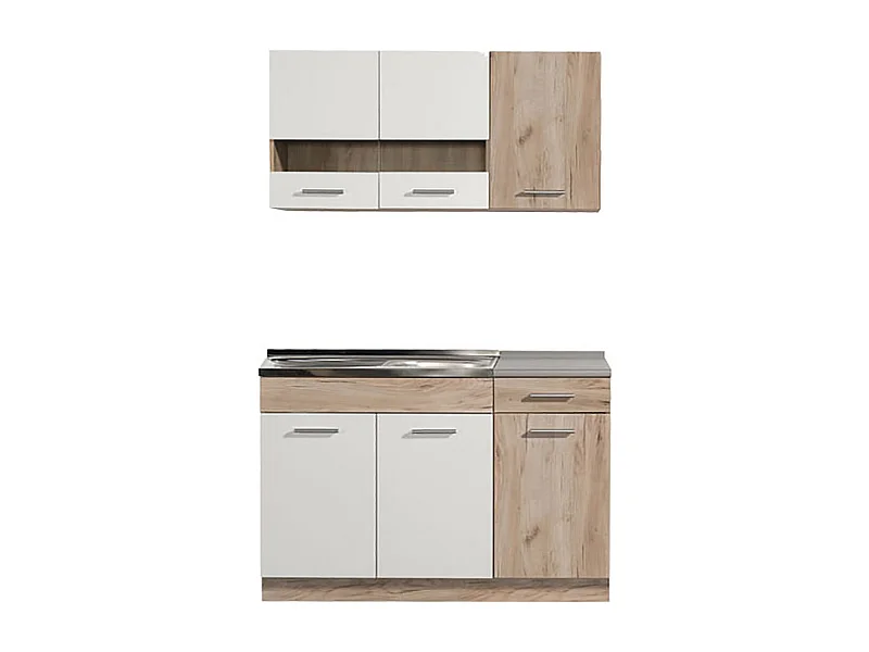 Cuisine 4 éléments couleur chêne/blanc avec plan de travail - Longueur 120 x Profondeur 51.6/60 x Hauteur 206.5 cm