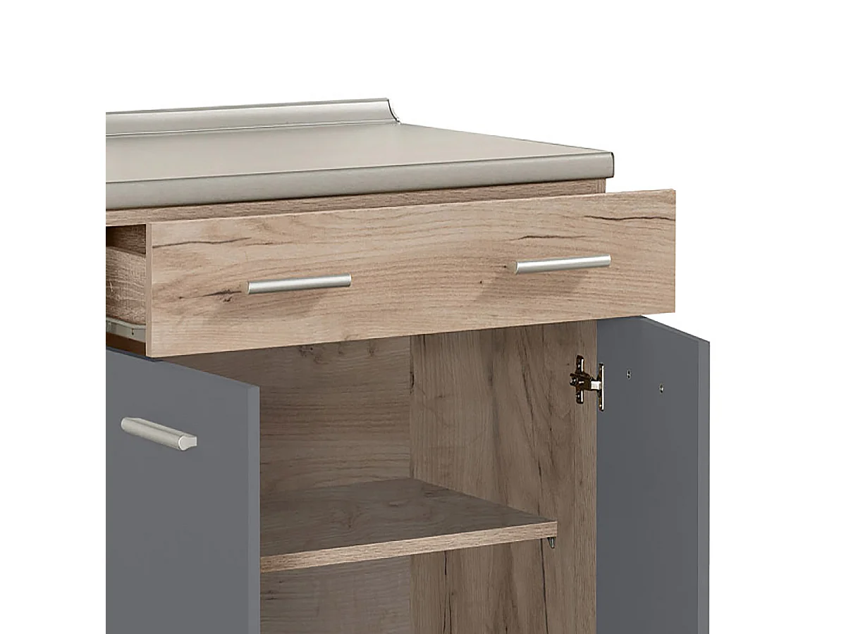 Cuisine 2 éléments couleur chêne/gris avec plan de travail - Longueur 80 x Profondeur 51.6/60 x Hauteur 206.5 cm