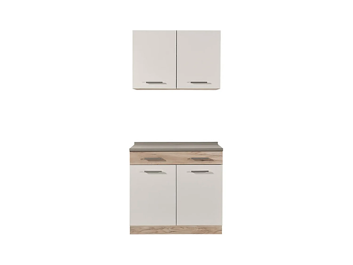 Cuisine 2 éléments couleur chêne/blanc avec plan de travail - Longueur 80 x Profondeur 51.6/60 x Hauteur 206.5 cm
