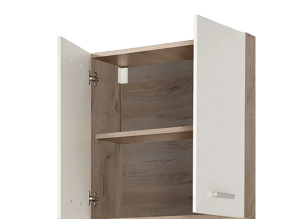 Cuisine 2 éléments couleur chêne/blanc avec plan de travail - Longueur 80 x Profondeur 51.6/60 x Hauteur 206.5 cm