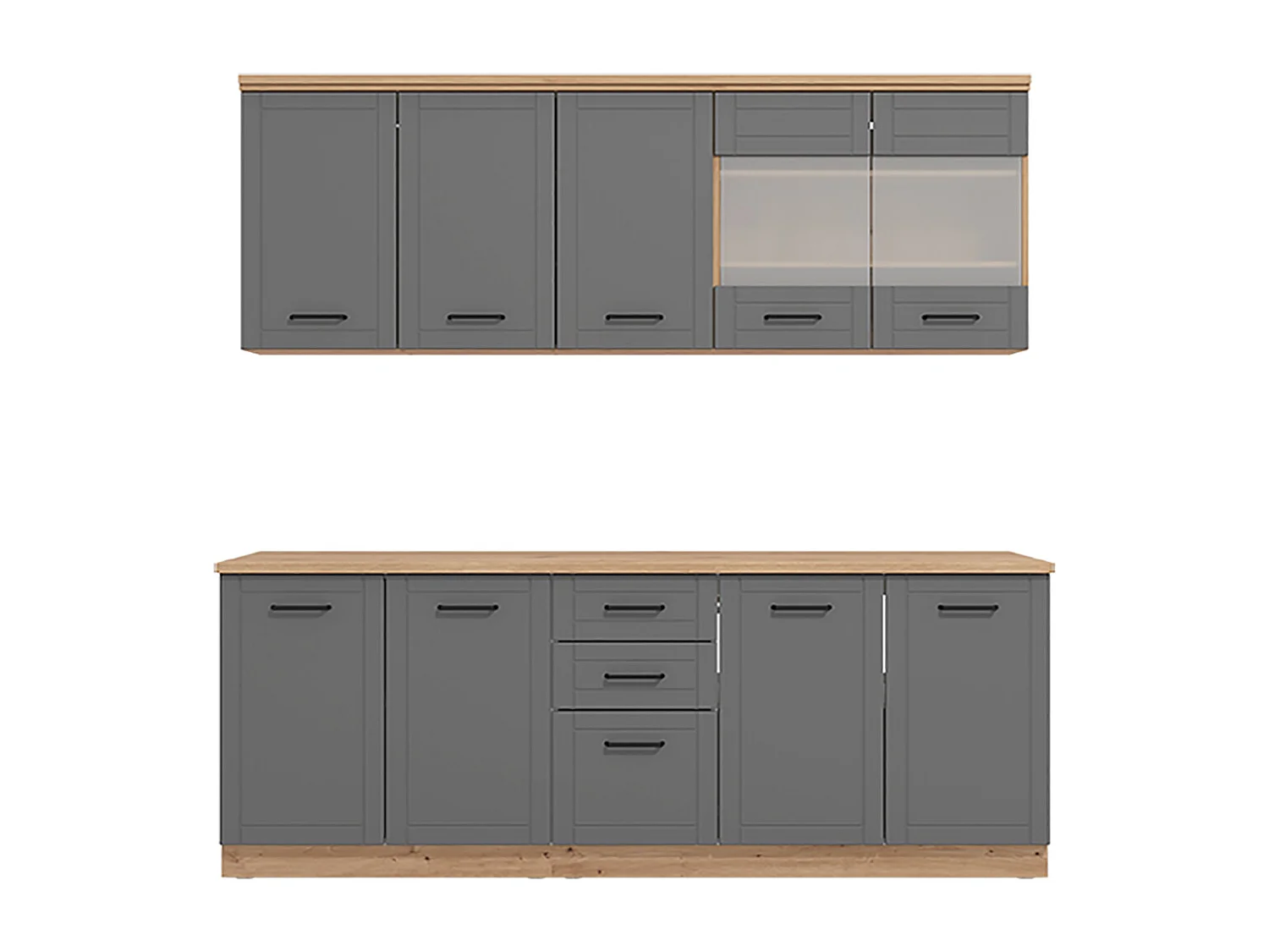 Cuisine 6 éléments couleur gris mat / chêne artisan avec plan de travail - Longueur 200 x Profondeur 51/60 x Hauteur 200 cm