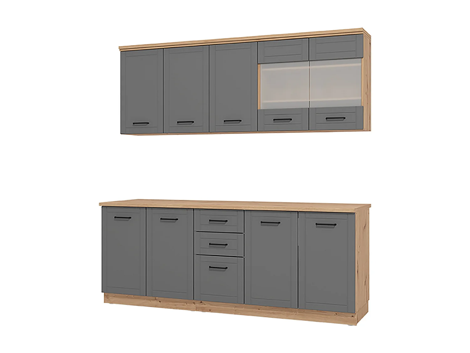 Cuisine 6 éléments couleur gris mat / chêne artisan avec plan de travail - Longueur 200 x Profondeur 51/60 x Hauteur 200 cm