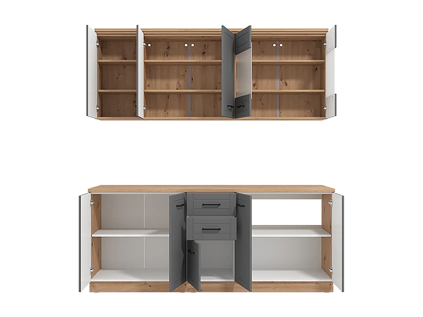 Cuisine 6 éléments couleur gris mat / chêne artisan avec plan de travail - Longueur 200 x Profondeur 51/60 x Hauteur 200 cm