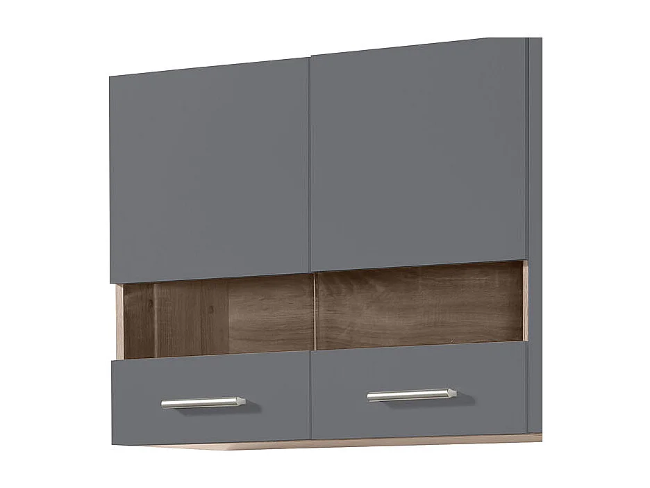 Cuisine 4 éléments couleur chêne/gris avec plan de travail - Longueur 160,5 x Profondeur 51.6/60 x Hauteur 206.5 cm