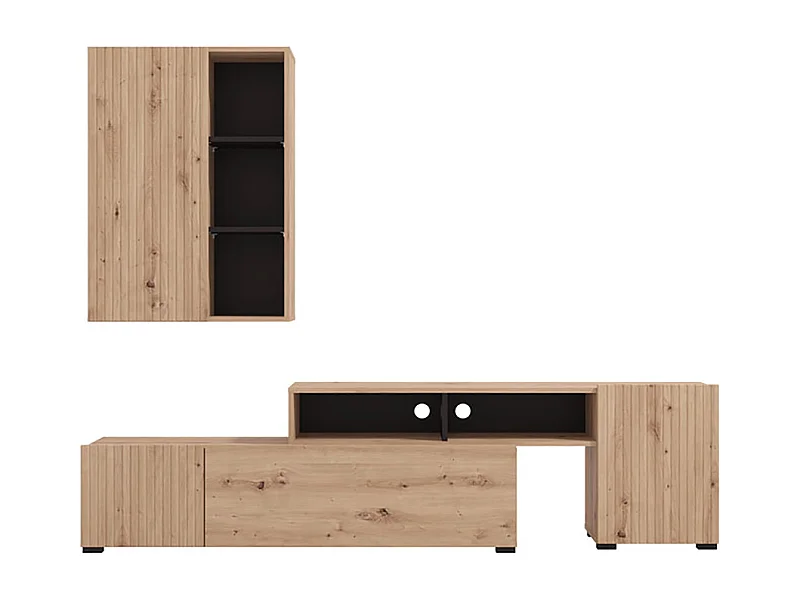 Ensemble TV avec meuble TV et meuble haut couleur Chêne artisan / Noir - Longueur 199 x profondeur 41,5 x hauteur 200 cm