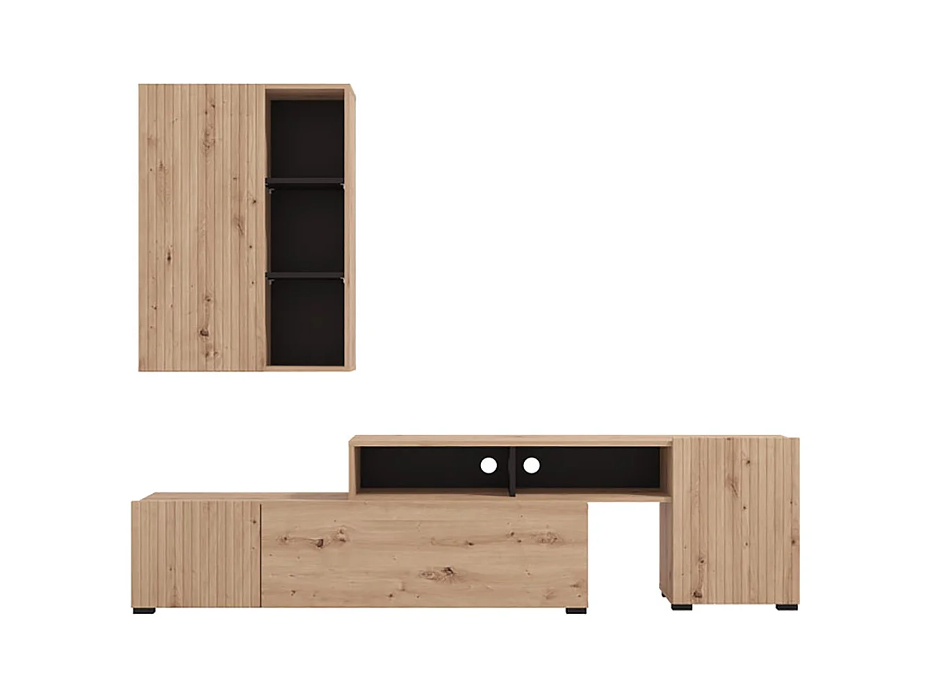 Ensemble TV avec meuble TV et meuble haut couleur Chêne artisan / Noir - Longueur 199 x profondeur 41,5 x hauteur 200 cm