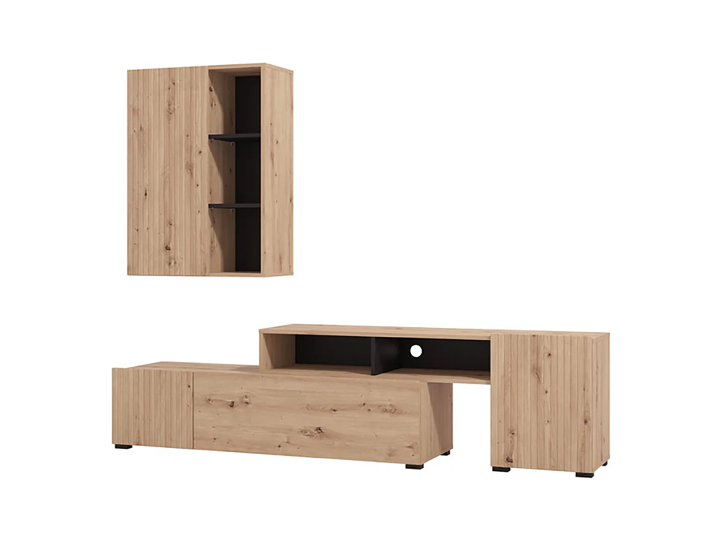 Ensemble TV avec meuble TV et meuble haut couleur Chêne artisan / Noir - Longueur 199 x profondeur 41,5 x hauteur 200 cm