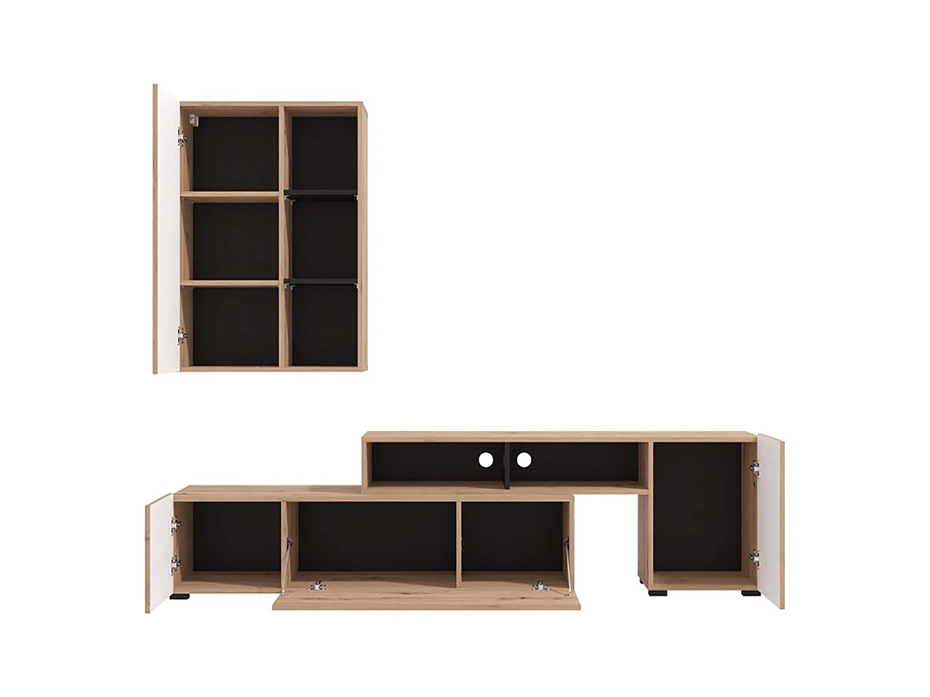 Ensemble TV avec meuble TV et meuble haut couleur Chêne artisan / Noir - Longueur 199 x profondeur 41,5 x hauteur 200 cm