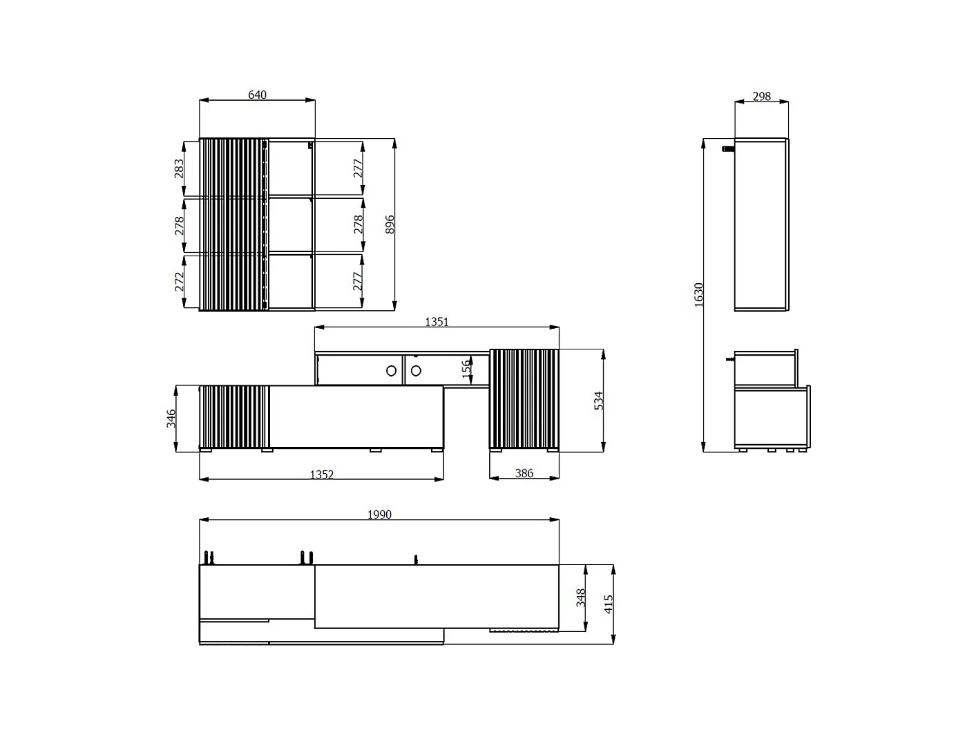 Ensemble TV avec meuble TV et meuble haut couleur Chêne artisan / Noir - Longueur 199 x profondeur 41,5 x hauteur 200 cm