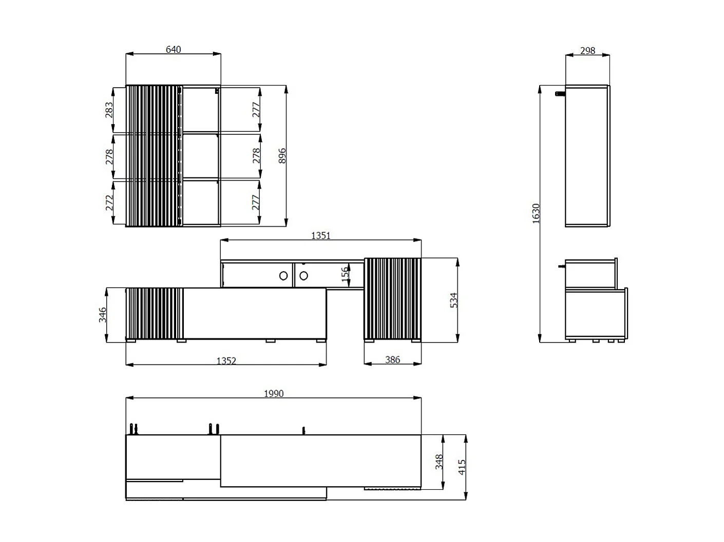Ensemble TV avec meuble TV et meuble haut couleur Chêne artisan / Noir - Longueur 199 x profondeur 41,5 x hauteur 200 cm