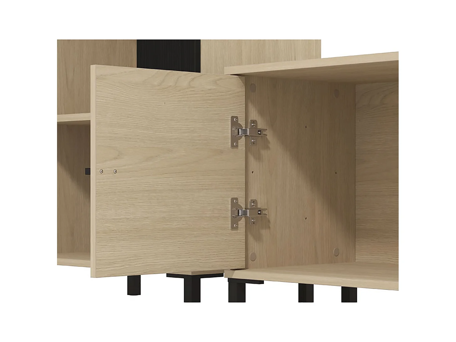 Ensemble TV avec vitrine, meuble TV et étagère couleur Chêne clair / Noir - Longueur 263 x profonduer 40 x hauteur 167 cm