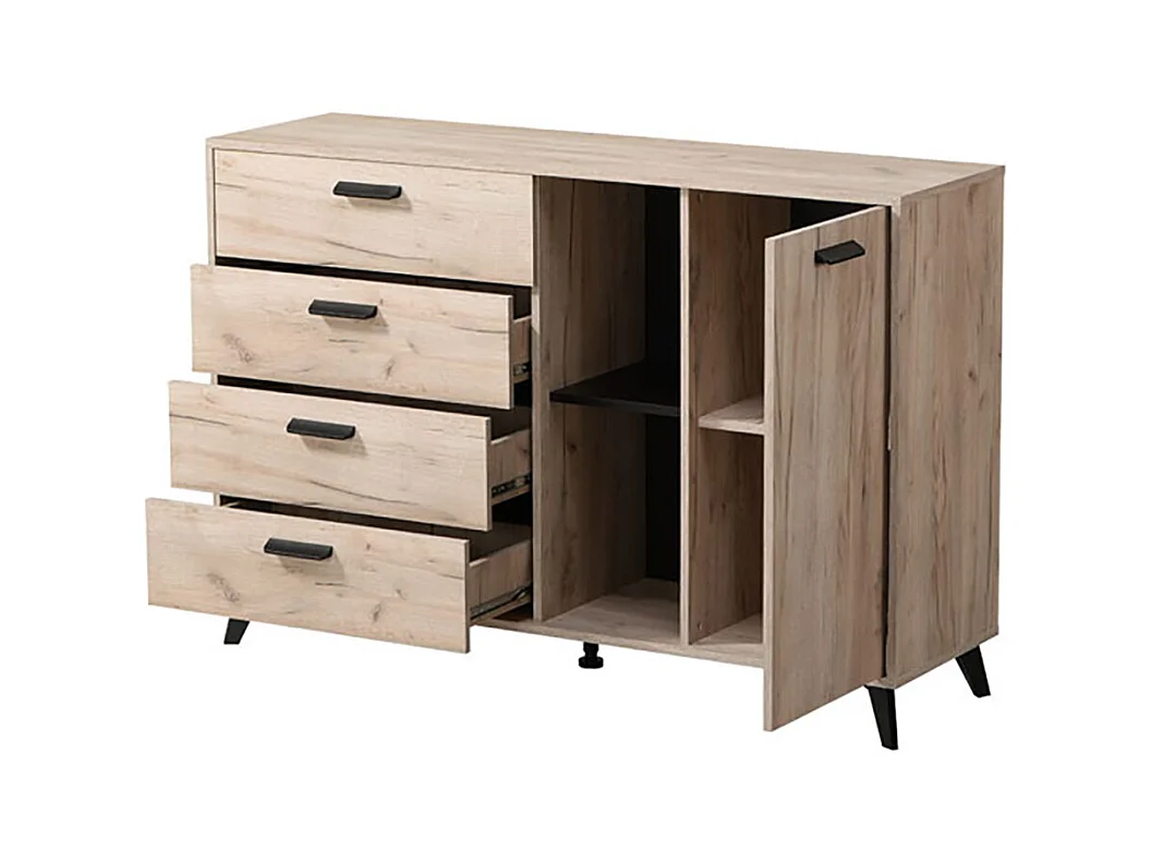 Ensemble salon avec 2 vitrines, meuble TV, buffet et table basse couleur chêne gris