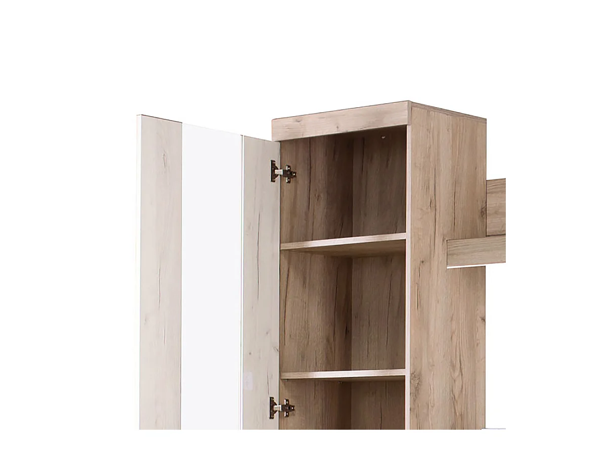 Ensemble TV avec vitrine, meuble TV, buffet et étagère couleur Chêne / Blanc - Longueur 262 x profondeur 35 x hauteur 195 cm