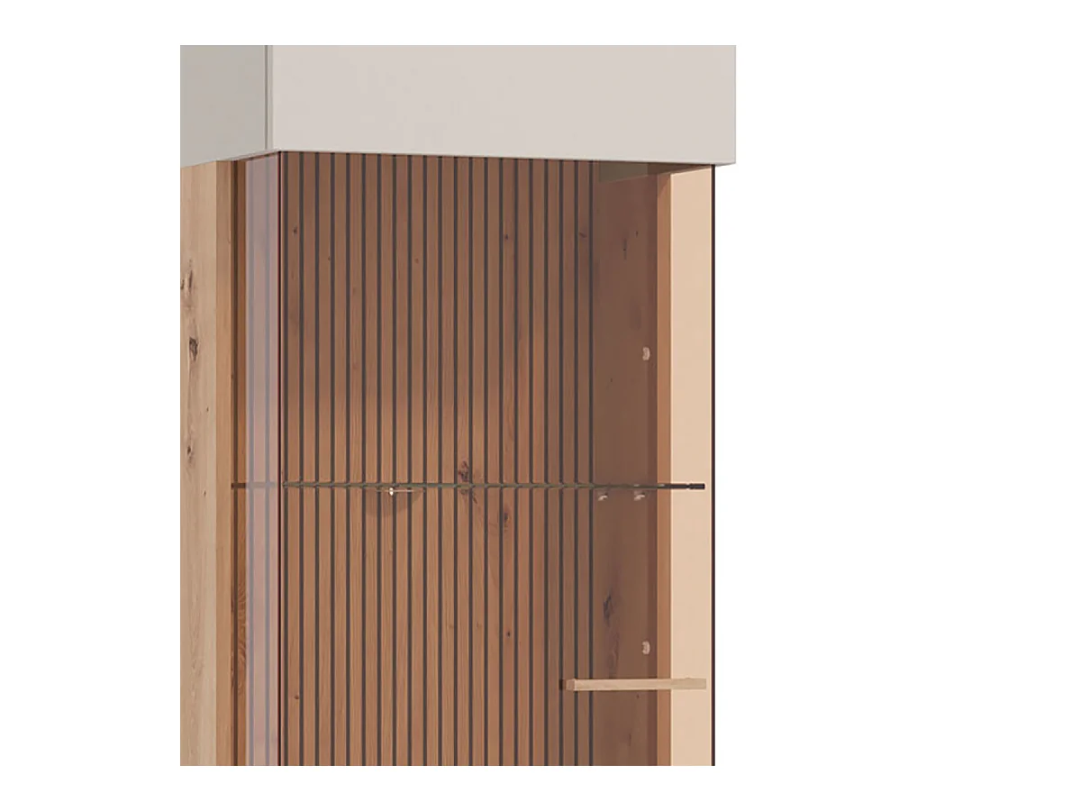 Ensemble salon avec 2 vitrine, meuble TV et buffet couleur beige / chêne artisan