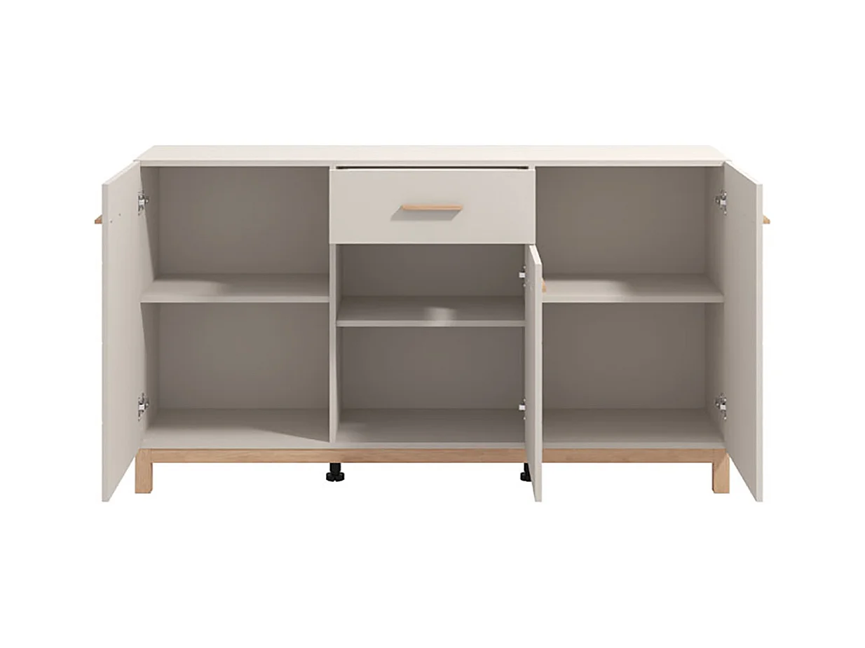 Ensemble salon avec 2 vitrine, meuble TV et buffet couleur beige / chêne artisan