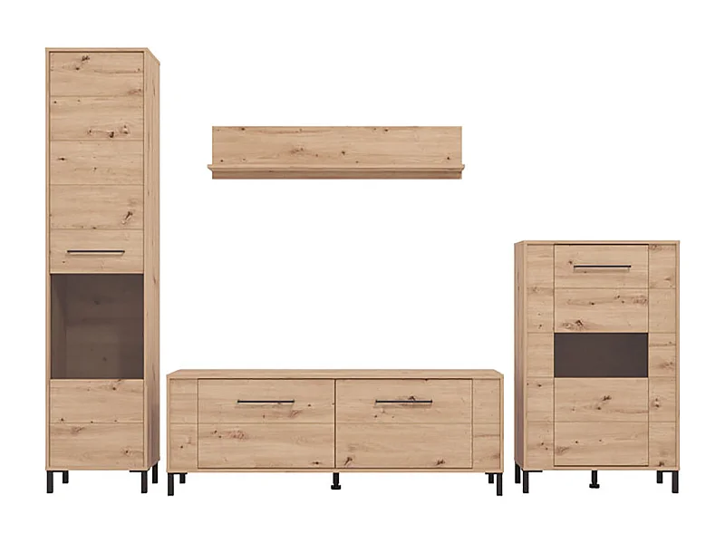 Ensemble TV avec vitrine, meuble TV, buffet haut et étagère couleur chêne artisan - Longueur 279 x profondeur 40 x hauteur 192,5 cm