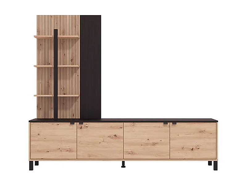 Ensemble TV couleur couleur Chêne artisan / noir - Longueur 208 x profondeur 40 x hauteur 167 cm