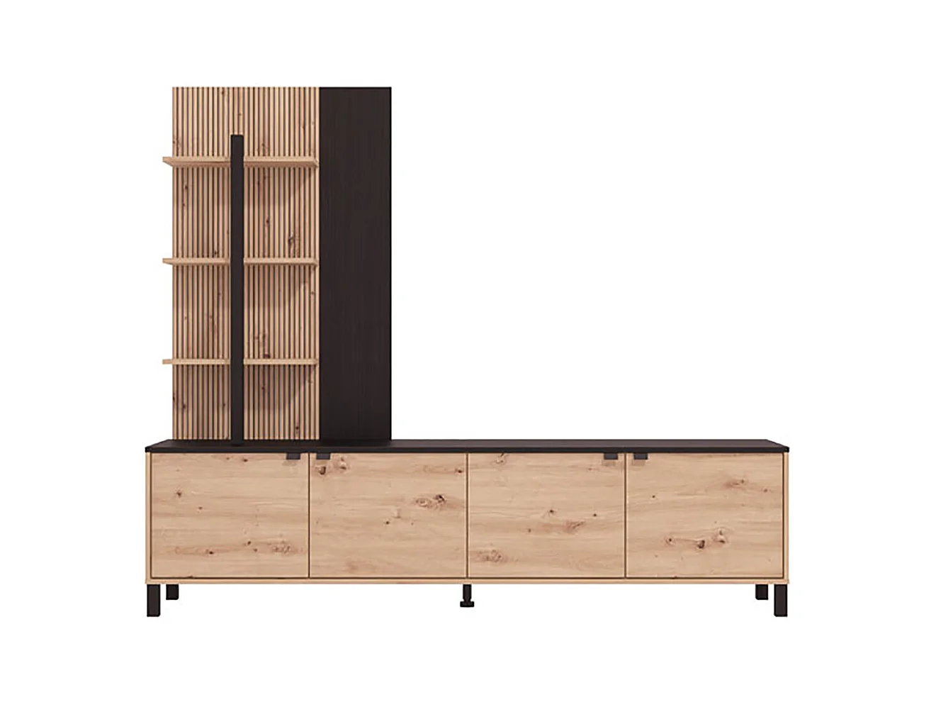 Ensemble TV couleur couleur Chêne artisan / noir - Longueur 208 x profondeur 40 x hauteur 167 cm