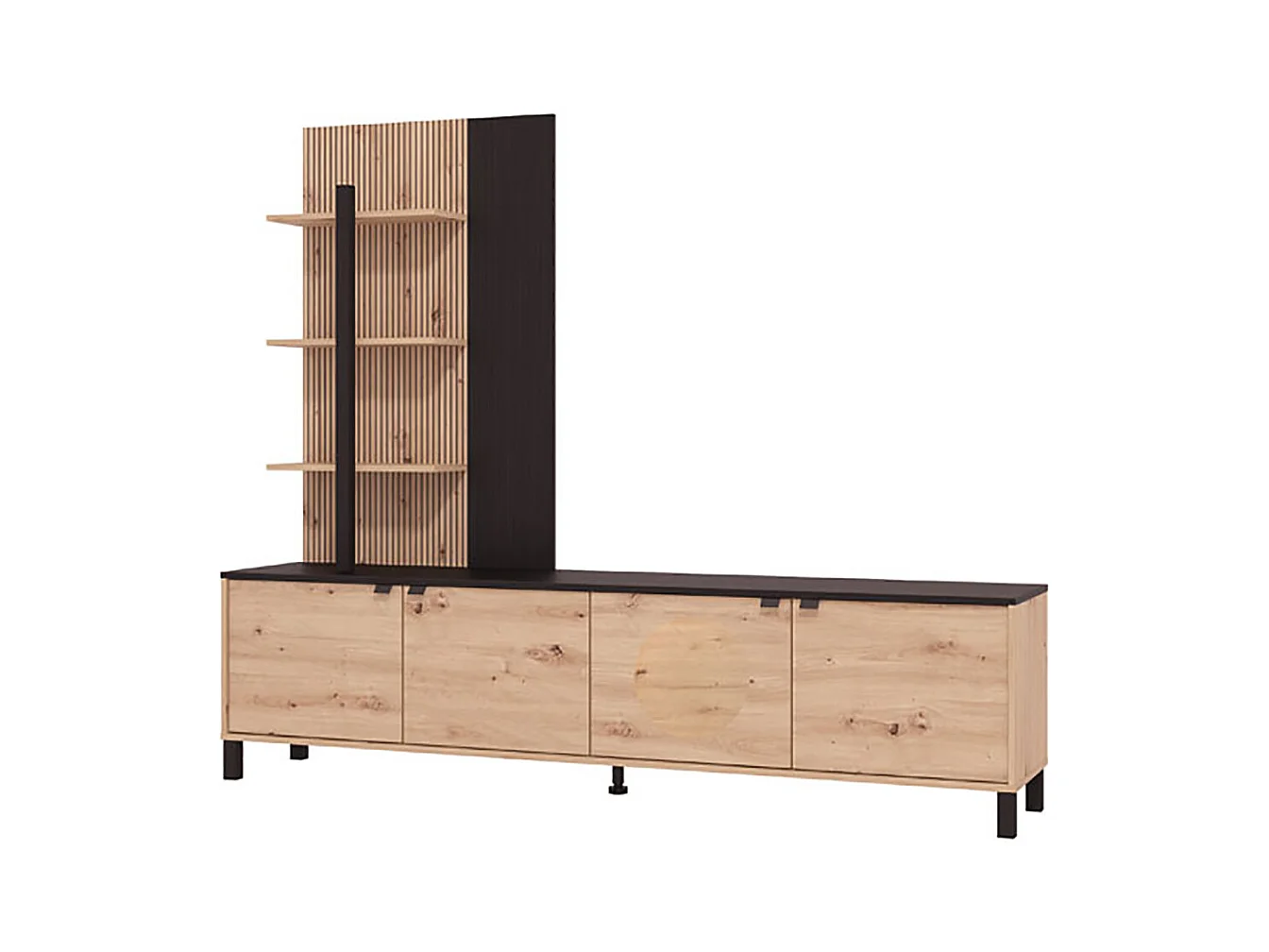 Ensemble TV couleur couleur Chêne artisan / noir - Longueur 208 x profondeur 40 x hauteur 167 cm