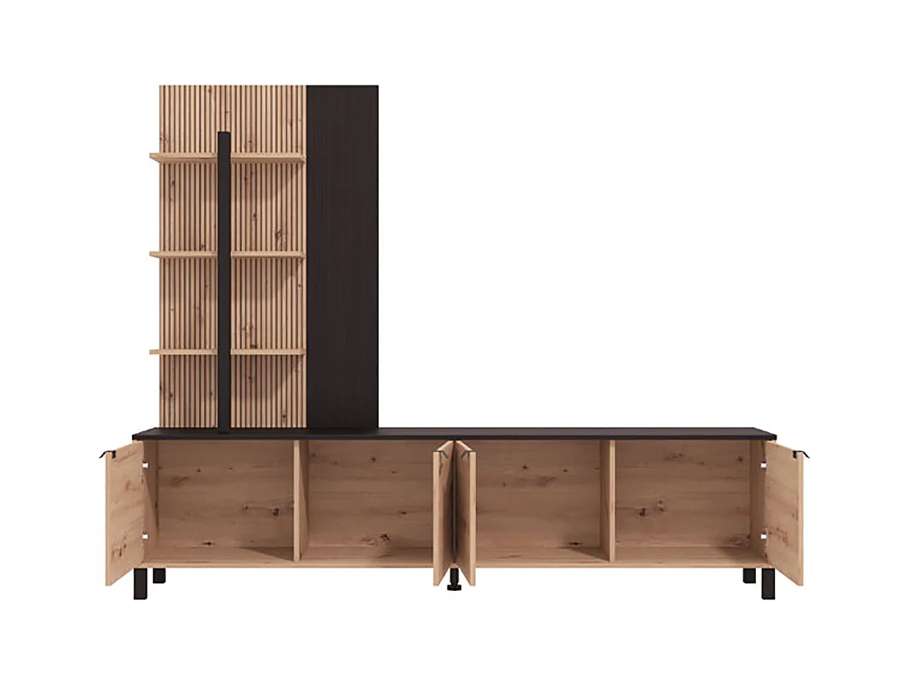 Ensemble TV couleur couleur Chêne artisan / noir - Longueur 208 x profondeur 40 x hauteur 167 cm