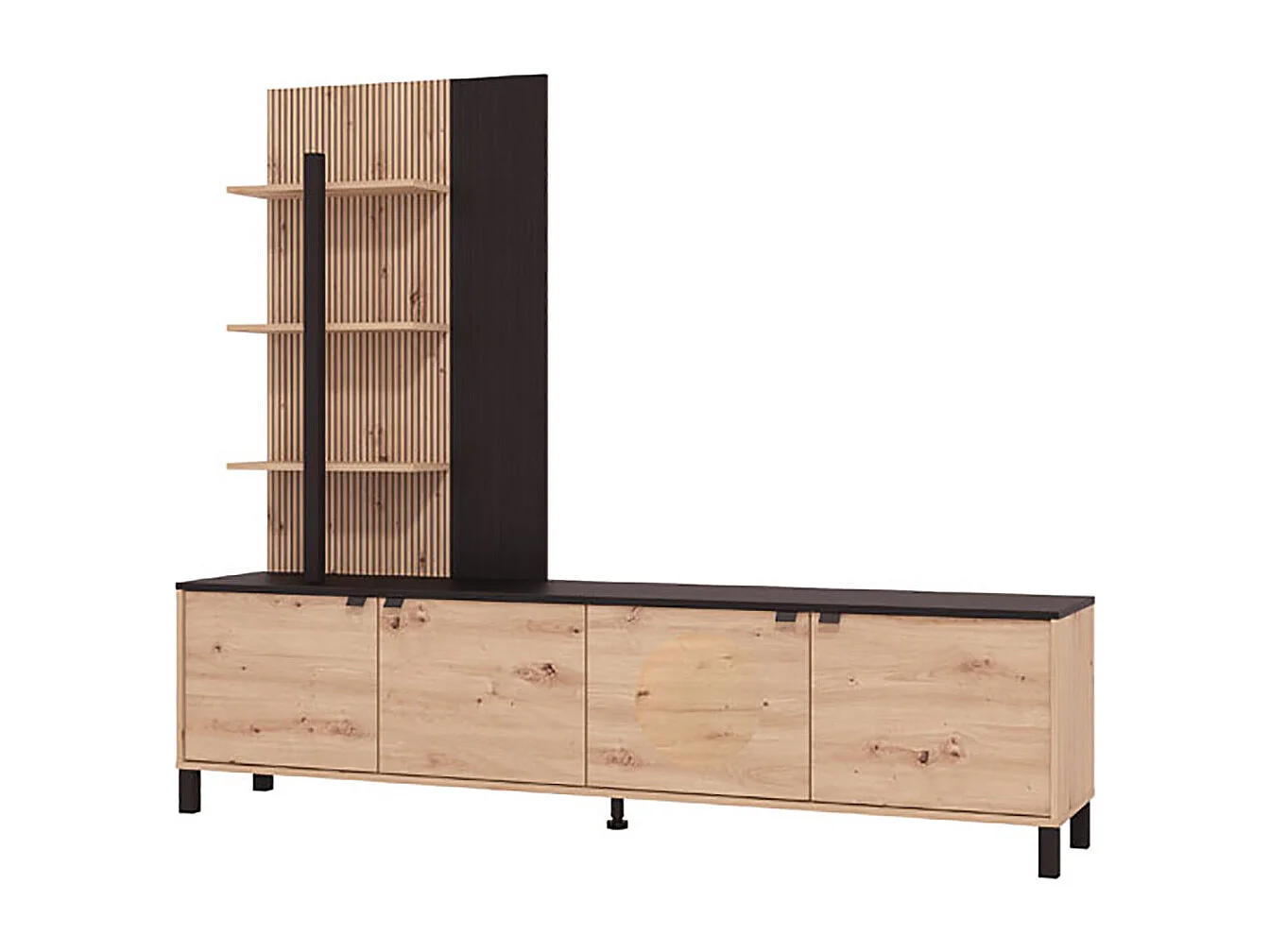 Ensemble TV couleur couleur Chêne artisan / noir - Longueur 208 x profondeur 40 x hauteur 167 cm