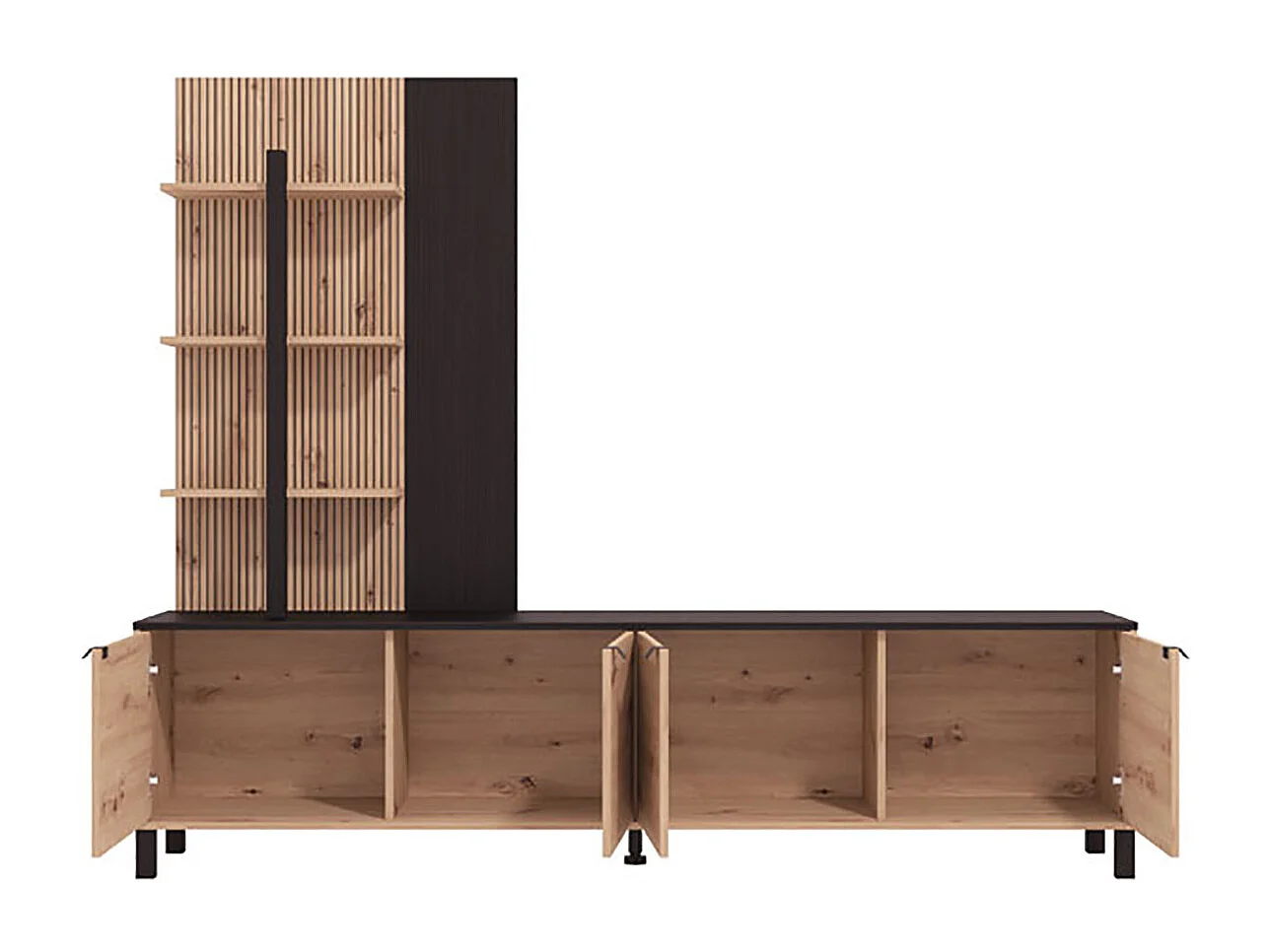 Ensemble TV couleur couleur Chêne artisan / noir - Longueur 208 x profondeur 40 x hauteur 167 cm