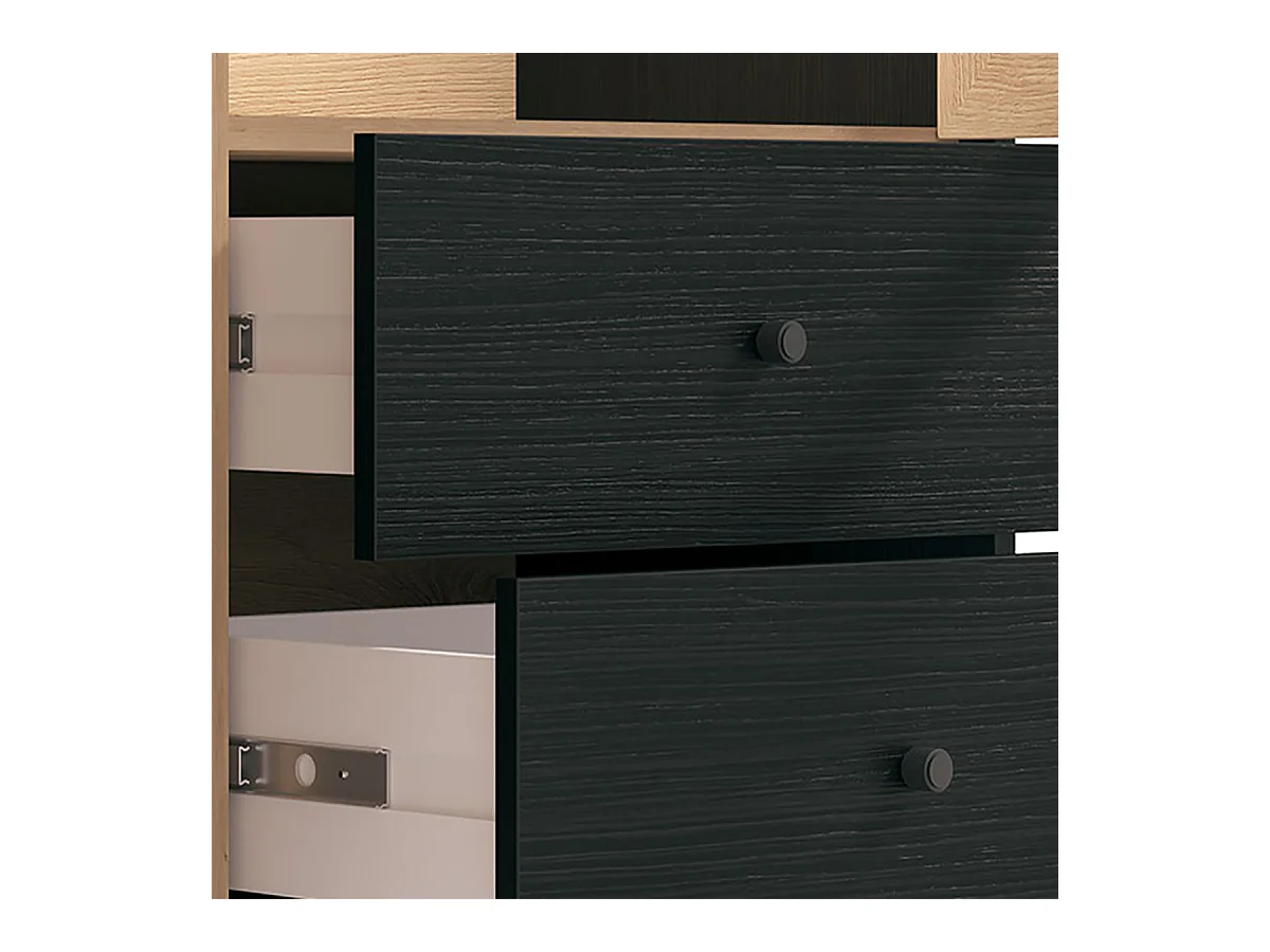 Ensemble salon avec vitrine, meuble TV et étagère murale couleur chêne artisan / chêne noir