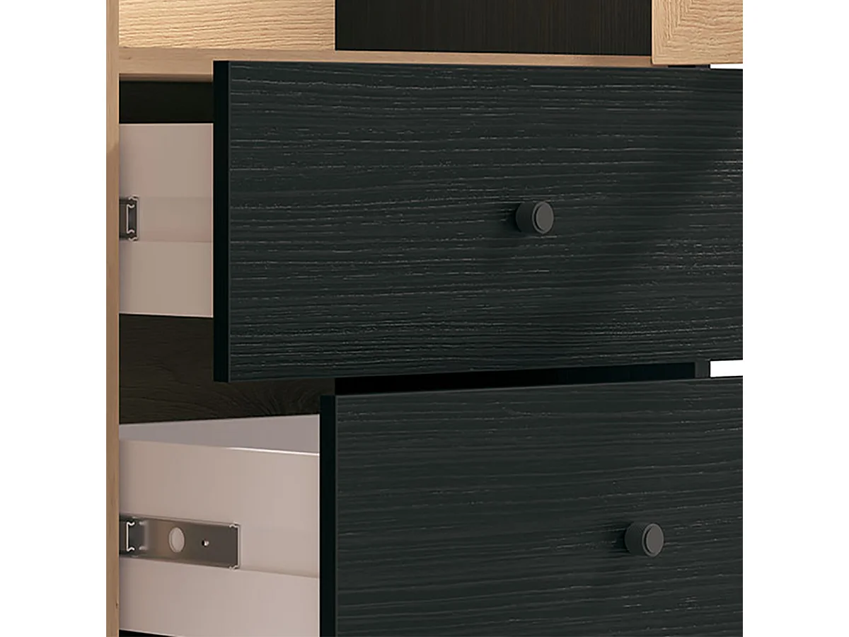 Ensemble salon avec vitrine, meuble TV et étagère murale couleur chêne artisan / chêne noir