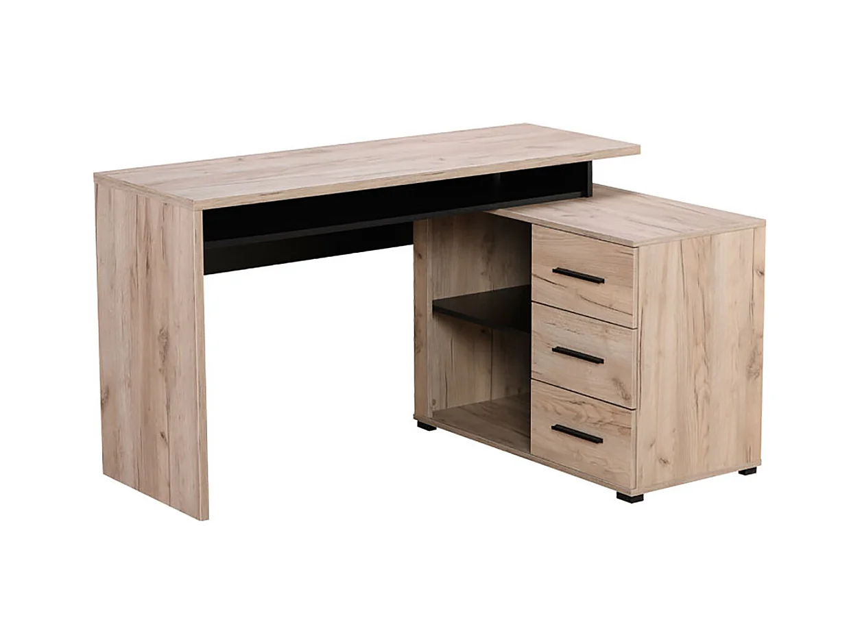 Bureau d'angle avec rangement couleur chêne gris / noir - Longueur 137,5 x profondeur 101,5 x hauteur 75cm