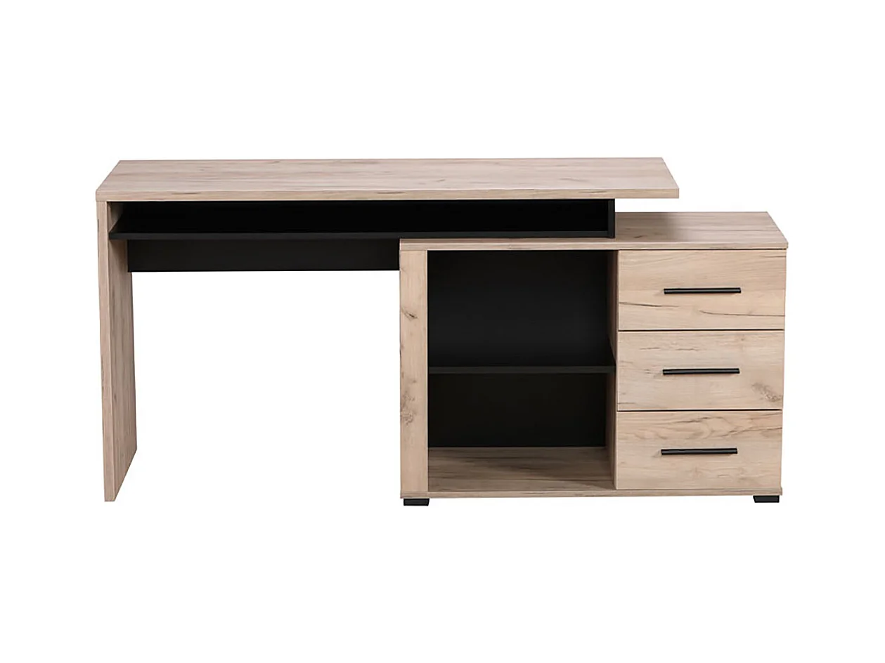 Bureau d'angle avec rangement couleur chêne gris / noir - Longueur 137,5 x profondeur 101,5 x hauteur 75cm