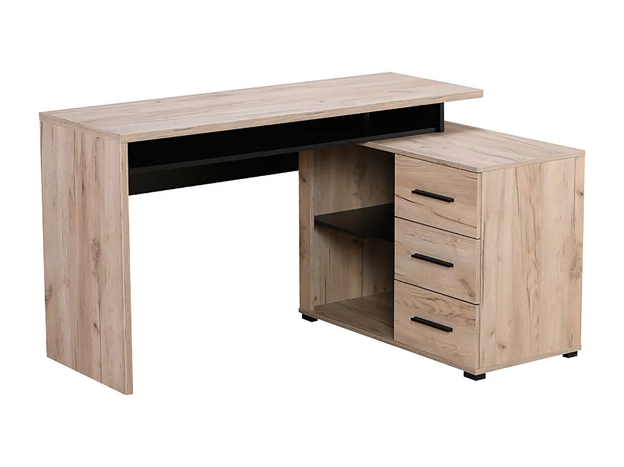 Bureau d'angle avec rangement couleur chêne gris / noir - Longueur 137,5 x profondeur 101,5 x hauteur 75cm